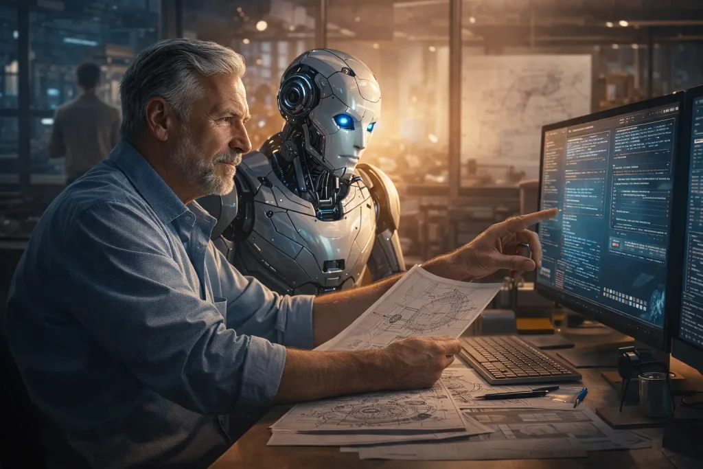 Erfahrener Ingenieur arbeitet mit KI – Erfahrung ist der beste Prompt im KI-Zeitalter